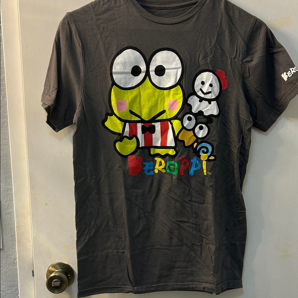 Keroppi 2023 Gray Tee with Colorful Graphics, Sz XS